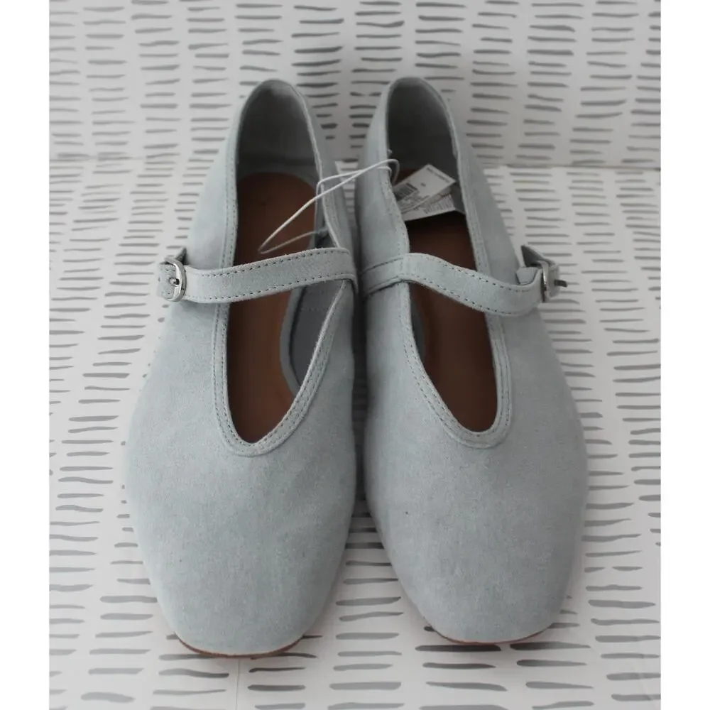 Old Navy Womens Mary Jane Ballet Flats Blue Suede Size 8.5 NWT